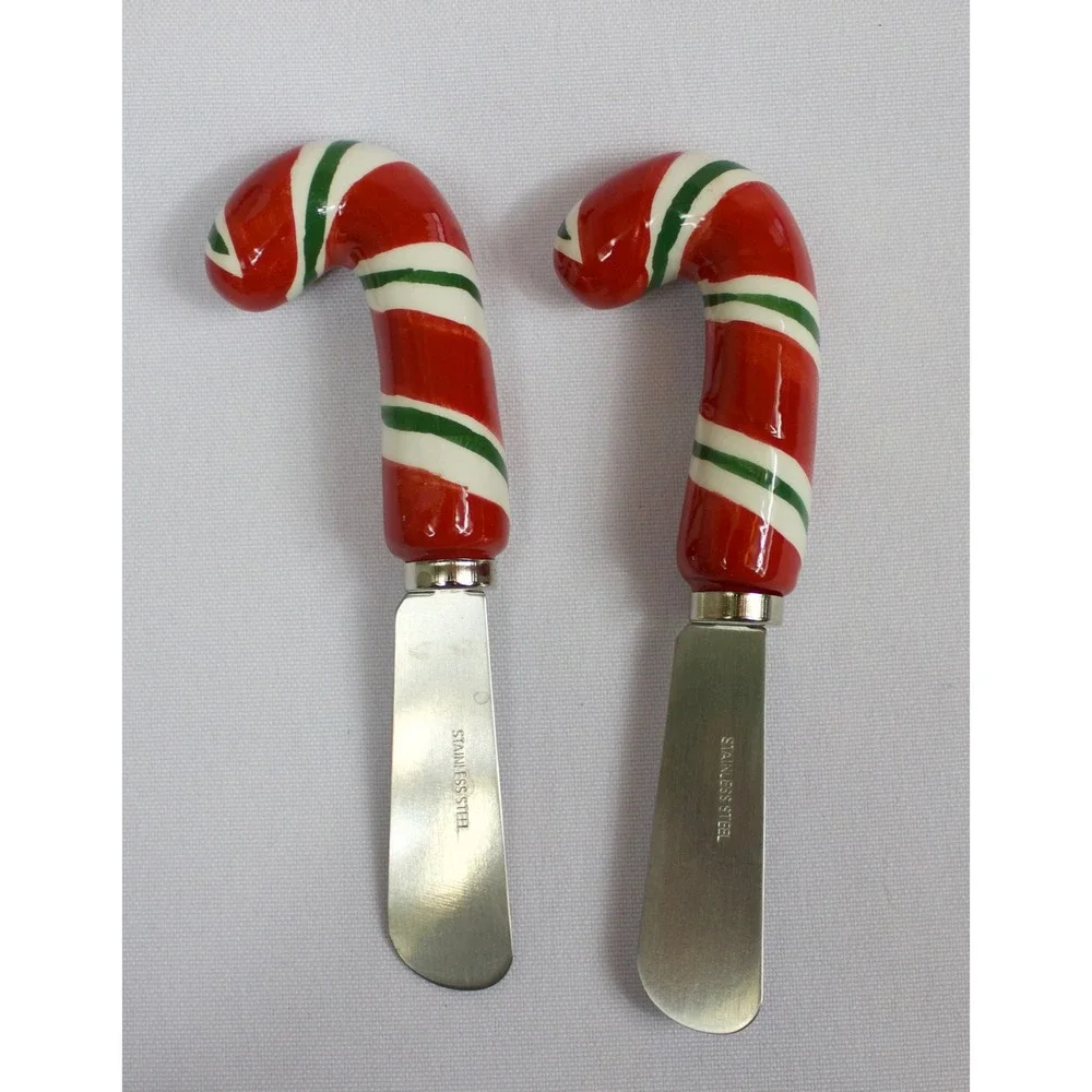 Christmas Holiday Cheese Spreaders Set of 8 Stainless Steel Appetizer Knives
